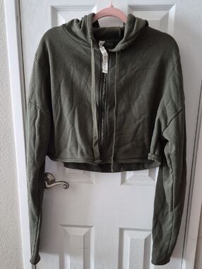 ALO Yoga Olive Green Cropped Zip Hoodie